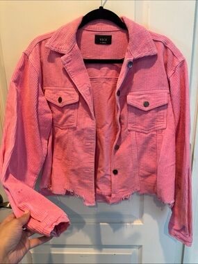 VICI Pink Corduroy Cropped Trucker Jacket